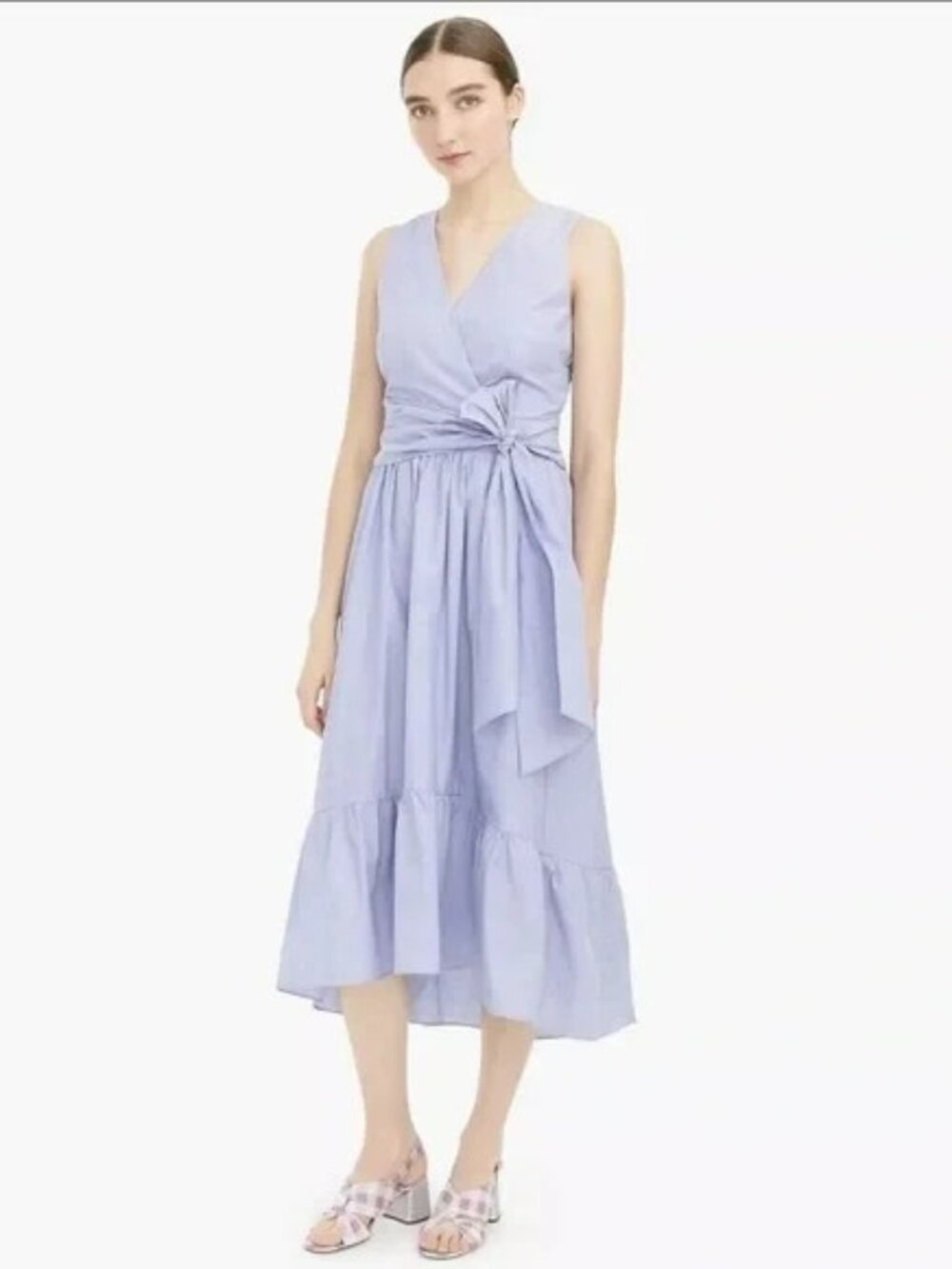 NWT J.Crew Sleeveless Faux-Wrap Dress in Peri Blue End on End Cotton 4